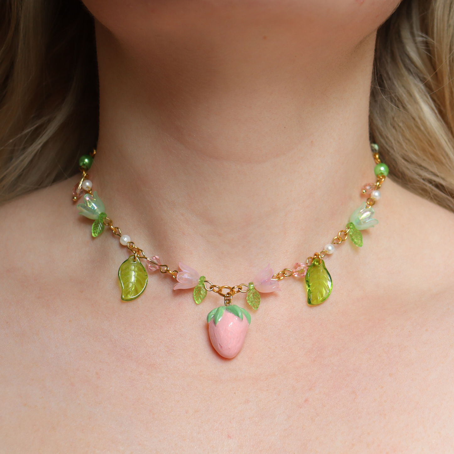 Pink Strawberry Charm Necklace