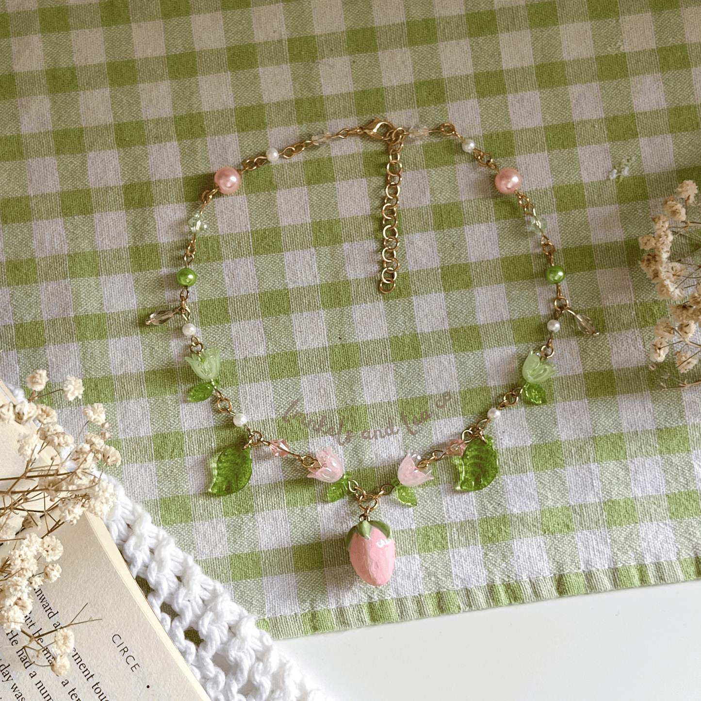 Pink Strawberry Charm Necklace