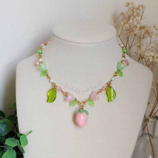 Pink Strawberry Charm Necklace